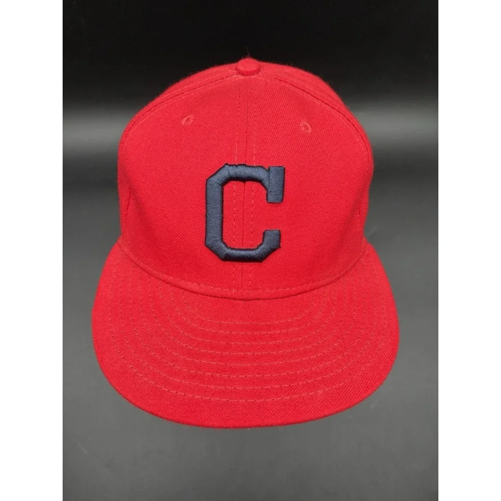New Era Cleveland Indians MLB Hat Mens 7 1/2 Red Excellent Fitted Wool Cap
